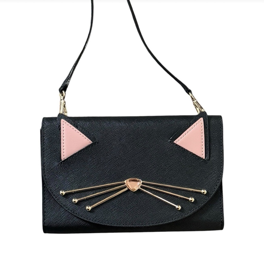 Kate Spade NY Winni Jazz Things Up Cat Leather Wallet Crossbody Clutch Bag - Picture 7 of 13